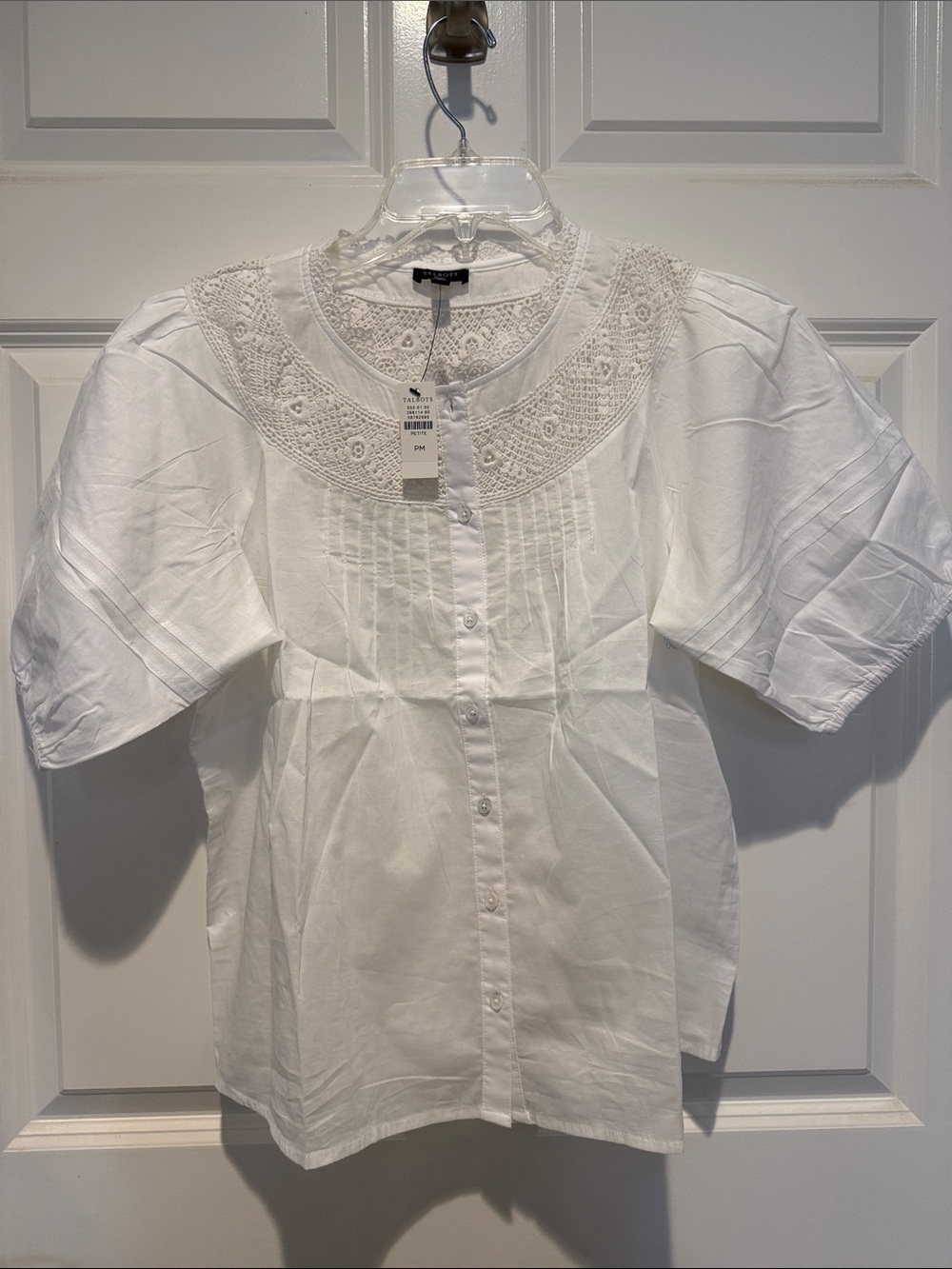 Talbots White Crochet Yoke Button-Front Blouse
